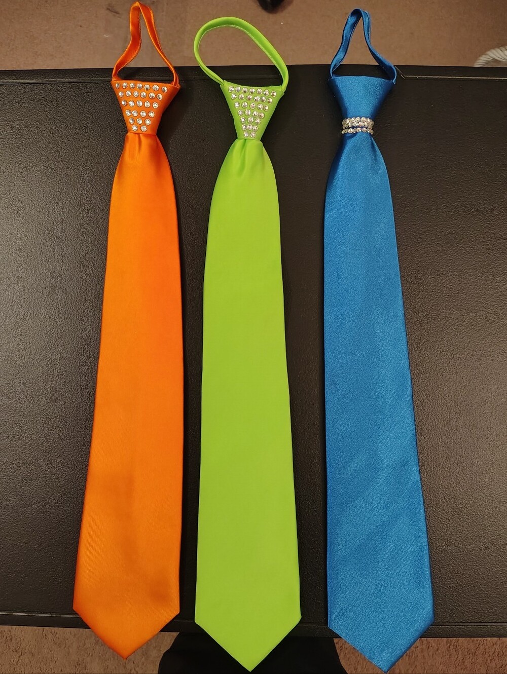 Set Of 3 New Zipper Ties With Rhinestones
